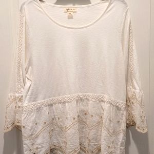 Style & Co. Cream Eyelet Peplum Blouse (PXL)